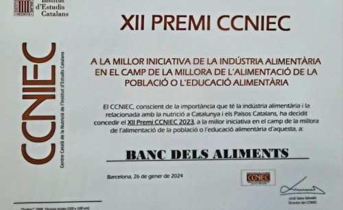 Premi del Centre Català de la Nutrició de l’IEC al Banc dels Aliments